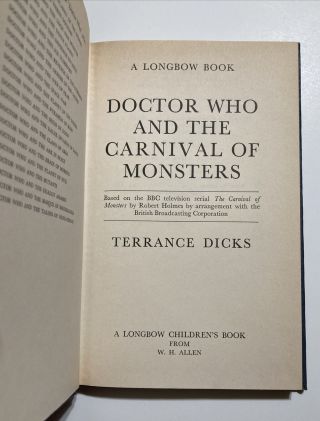 Doctor Who and The Carnival Of Monsters Hardcover,  DJ.  NOT Ex Library 1978 - rare 5