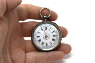 Antique Victorian Sterling Silver 935 Key Wind Ladies Pocket Watch 48g 28980