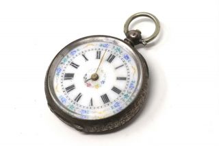 Antique Victorian Sterling Silver 935 Key Wind Ladies Pocket Watch 48g 28980 2