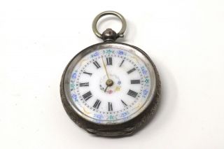 Antique Victorian Sterling Silver 935 Key Wind Ladies Pocket Watch 48g 28980 3