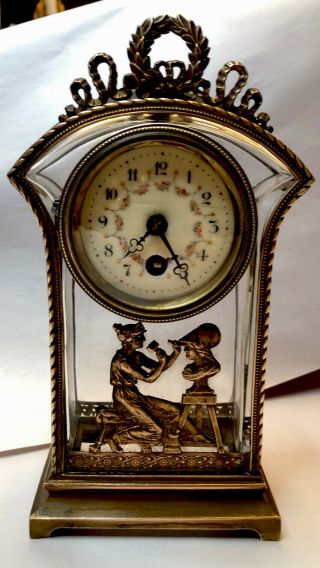 Rare Antique Baccarat French Bronze & Crystal Desk Clock