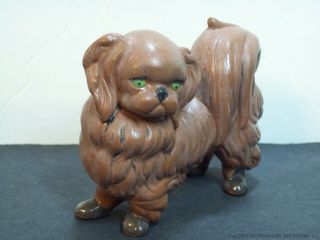 Vintage Japanese Chin Dog Ceramic Figurine Japanese Spaniel Brown Puppy Figure