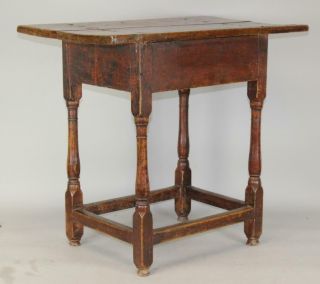 Rare 18th C William And Mary Stretcher Base Tavern Table In Red Paint