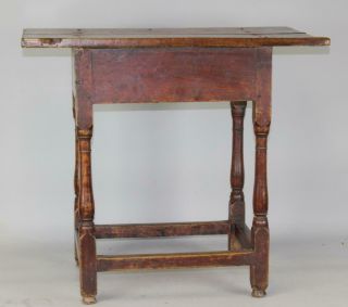 RARE 18TH C WILLIAM AND MARY STRETCHER BASE TAVERN TABLE IN RED PAINT 5