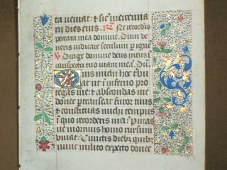 Rare Illuminated Manuscript Vellum Book Of Hours Leaf W/ Gold,  C.  1480