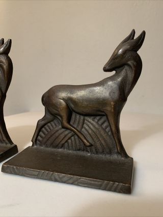 Antique Vintage Pair Cast Iron Bronze Finish Deer Bookends 1920s 1930s Art Deco 2