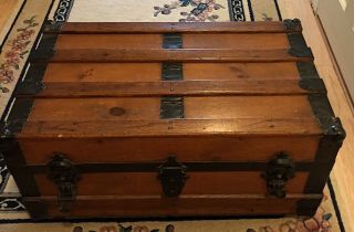 Antique Small Maple Wood Hinged Trunk Chest