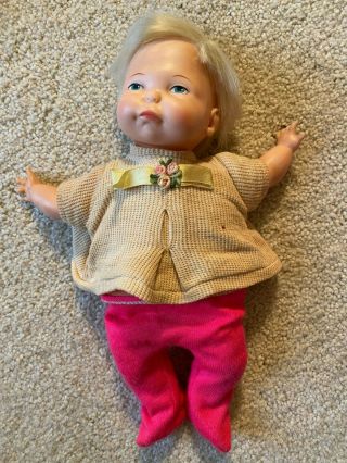 Vintage Ideal 9 " Newborn Thumbelina Doll,  Pull String,  Head Rotates