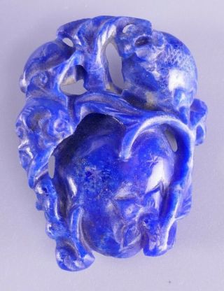 Fine Old Chinese Carved Lapis Lazuli Peach Pendant Jewelry Scholar Work Of Art