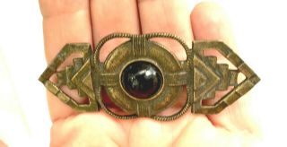 Vintage/antique Bronze Art Deco Brooch/pin - Black Glass Cabochon