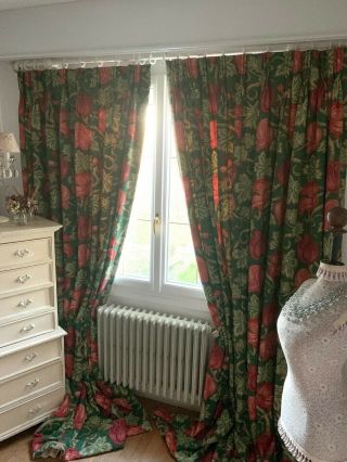 Nina Campbell Curtains " Voronstov " Jacobean Roses Interlined Pair 2 Of 2 Rare