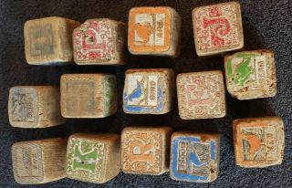 28 Antique Mixed Children ' s Wooden Building Blocks Letters Numbers Pictures 2