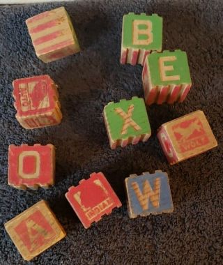 28 Antique Mixed Children ' s Wooden Building Blocks Letters Numbers Pictures 3