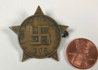 Antique Vintage Pre - 1930s Good Luck Brass Token Pin Clover Horseshoe Swastika