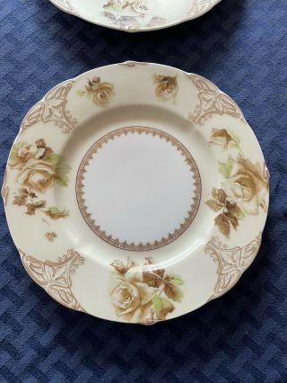 Rare: Ohme Old Ivory 6 Dinner Plates,  9 1/2” Silesia.  Gold.  1908 - 1920.