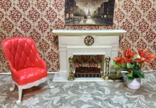 Marx Little Hostess Fireplace & Chair Vintage Dollhouse Furniture Renwal Plastic