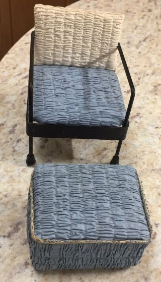 Vintage Doll Furniture Blue Lounge Chair And Foot Stool