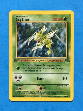 Scyther 1st Edition 26/64 Rare Non - Holo Wotc Pokemon Card Lp/nm