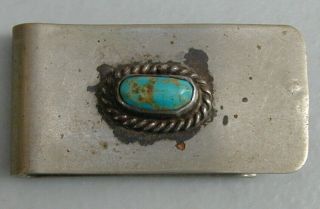 Old Silver And Turquoise Money Clip 1940 