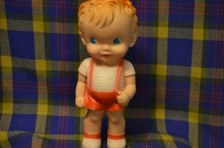 Vintage Ruth E.  Newton Sun Rubber Co Red Haired Boy In Red&white Dress Sqeaky Toy