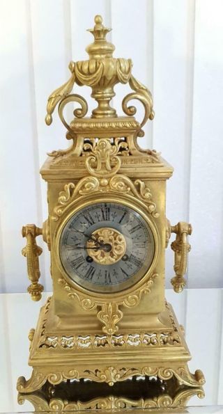 Antique French Mantle Clock Rare Bronze Cubed Shape 8 Day 1880 