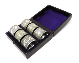 A Boxed Set Of 6 Antique Victorian Silver Plated Napkin Rings 28603