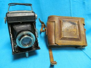 Rare Vintage Minolta Semi 1 Folding Camera W/ Case 75mm F3.  5 Patent Nippon Crown