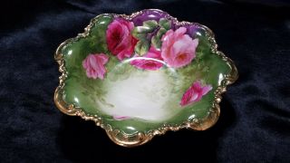 Antique Germany Prussia Bowl With Roses,  Hand Painted/signed C.  S.