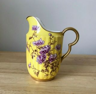 Royal Worcester Antique Yellow Ground Creamer With Purple Flowers - Vguc