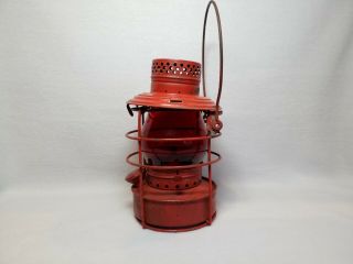 Antique Handlan Red Railroad Lantern St Louis Ohio 2