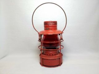 Antique Handlan Red Railroad Lantern St Louis Ohio 3