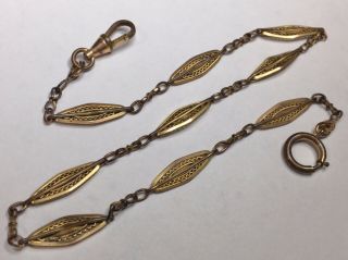 VERY RARE ANTIQUE GOLD PLATED BRASS OR BRONZE POCKET WATCH FOB CHAIN 39cm LONG. 2