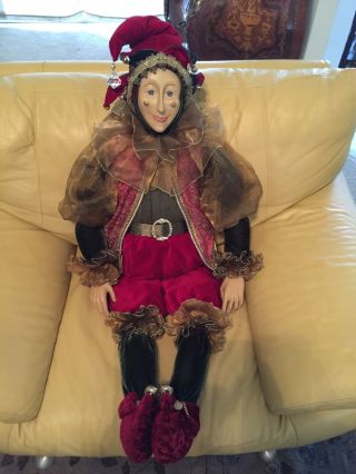 Rare Vintage Mardi Gras Jester Display Life Size Doll 58 "