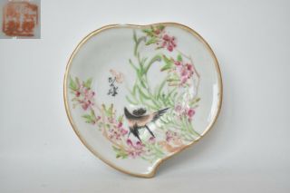 Antique Chinese Famille Rose Porclelain Bowl With Bat & Flowers Signed