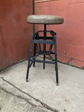 Rare 1900s Spring Seat Industrial Stool Chair Osh Cabinete Co.  Dayton Oh Desk
