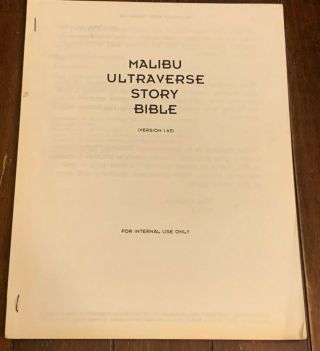 Rare Malibu Ultraverse Writers Story Bible Version 1.  65 1993 (internal Use Only)