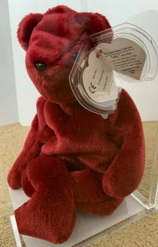Rare Authenticated Ty 2nd Gen Old Face Cranberry German/korean Teddy Beanie Baby