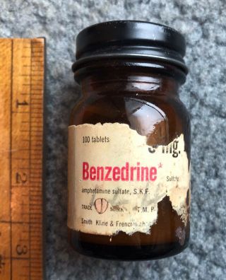 Rare Benzedrine Brand Of Amphetamine Medicine Bottle Smith Kline & French