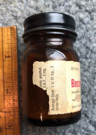 RARE BENZEDRINE Brand Of AMPHETAMINE Medicine Bottle SMITH Kline & FRENCH 2