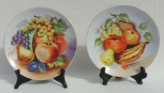 2 Hand Painted Signed Fruit 8 " Hanging Porcelain Wall Plates 4130