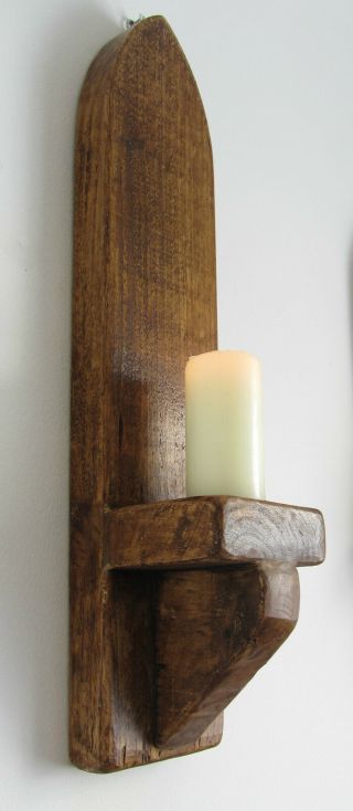 53cm Rustic Solid Wood Antique Wax Gothic Arch Wall Sconce Candle Holder