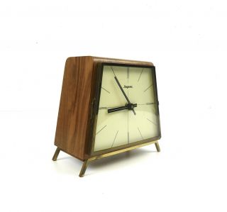 Rare Stunning Mid Century Modernism Teak Table Clock Vintage 1960 By Dugena