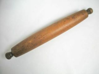 Antique Primitive Wooden Dough Rolling Pin One Piece Wood English Old 15 1/2 "