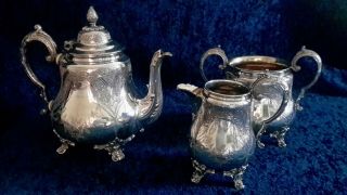 Antique Victorian Silver Plated 3 Piece Tea Service