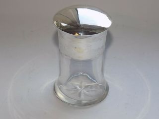 Antique Edwardian H/m Silver Topped Glass Dressing Table Pot With Screw Cap