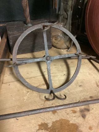 Rare 18th century forged iron rotating bird roaster England 5