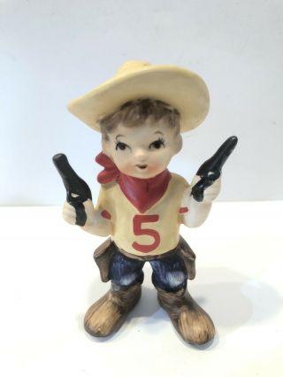 Antique 1960s Boy Ceramic Child Figurine Made In Japan Cowboy 4.  5 Inches Tall