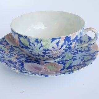 Vintage Norcrest Fine China Tea Cup And Saucer With Face Lady Girl Blue