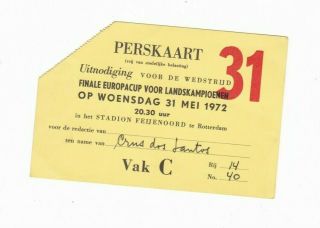 1972 European Cup Final Ajax V Inter Milan (rare Press Ticket)