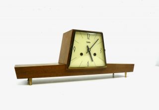 Rare Stunning Mid Century Modernism Teak Table Clock Vintage 1960 By Zentra